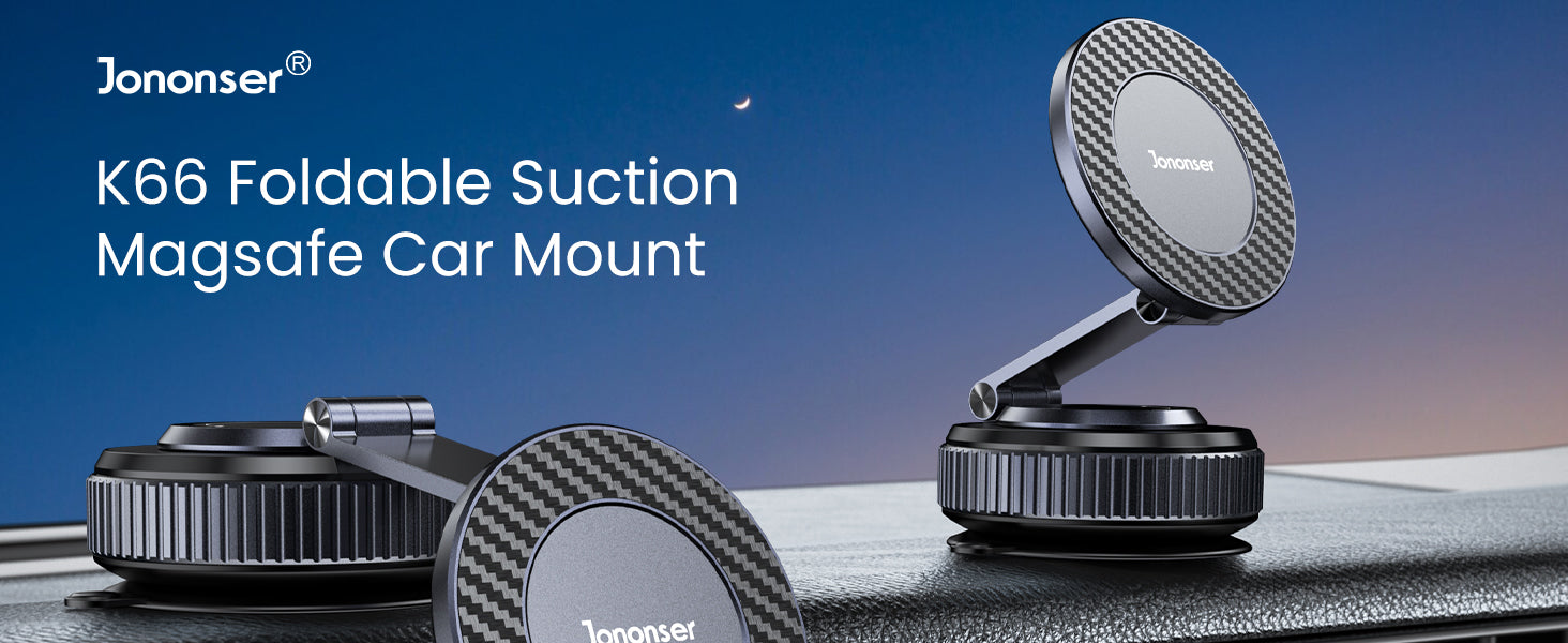 Jononser K66 foldable suction MagSafe car mount with strong magnetic hold and compact adjustable design for smartphones