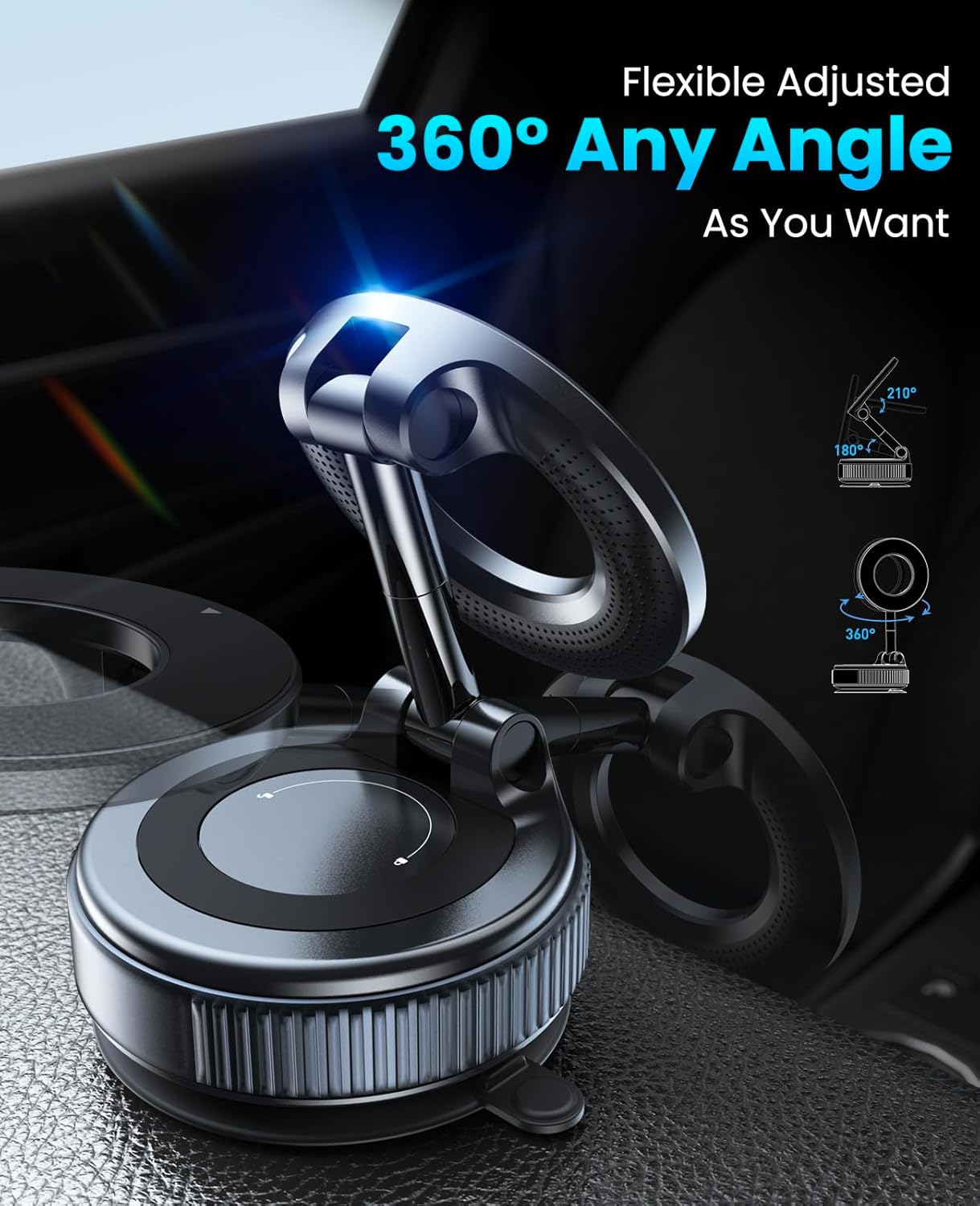 Jononser magnetic phone holder with 360° adjustable rotation and flexible foldable arm for any viewing angle on car dashboard