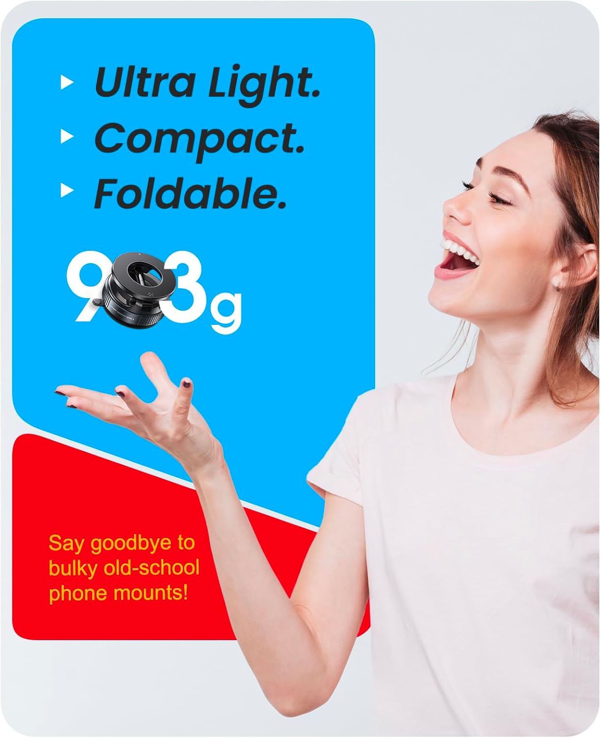 Jononser ultra-light compact foldable magnetic car phone holder weighing 93g, modern alternative to bulky old phone mounts.