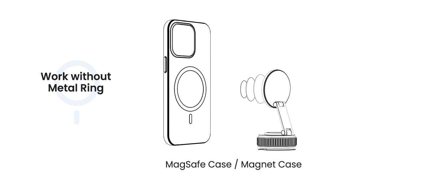 Jononser magnetic phone mount works directly with iPhone 12, 13, 14, 15, and 16 series without needing a metal ring